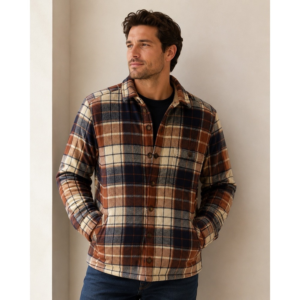 O'Neill Fleece Shacket Shirt Jacket Orange Plaid Mens Large Comfy Warmth City